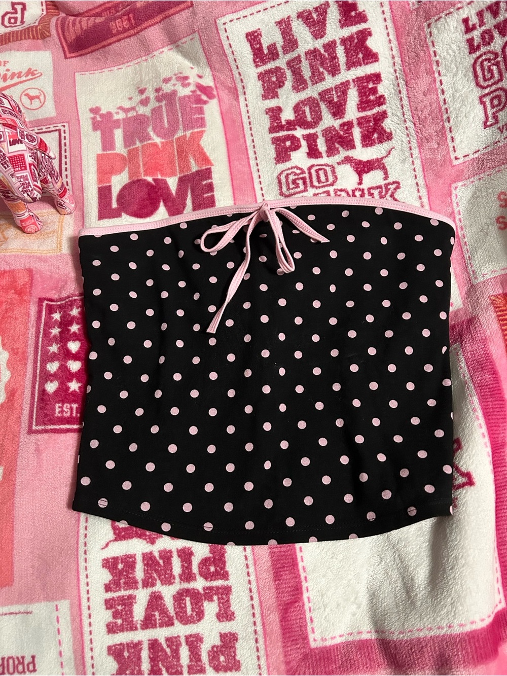 PINK Victoria's Secret Black with Pink Polka Dots cotton tube top -S- EUC!